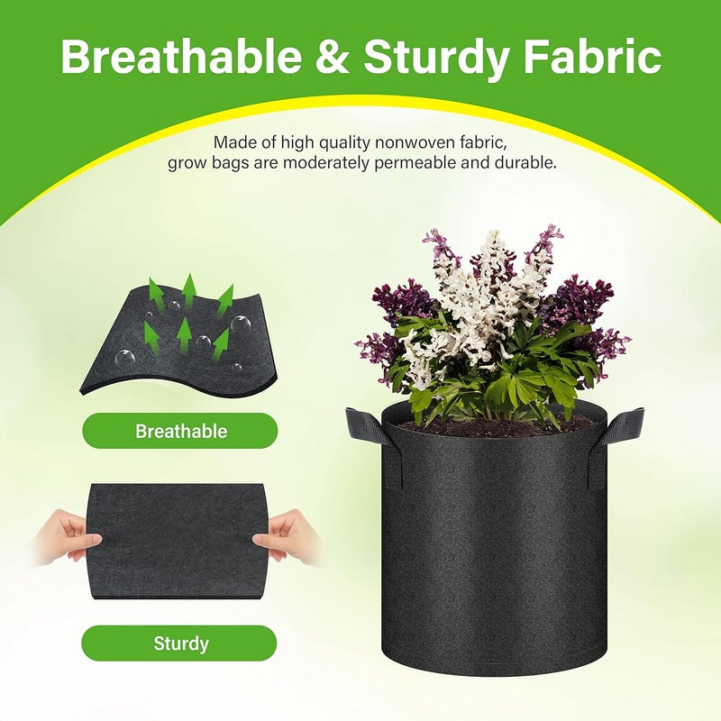 HealSmart 6-Pack 2 Gallon Nonwoven Grow Bags, Aeration Fabric Pots with Handles, Suitable for Garden Fruits, Vegetables and Flowers, Black - Image 3